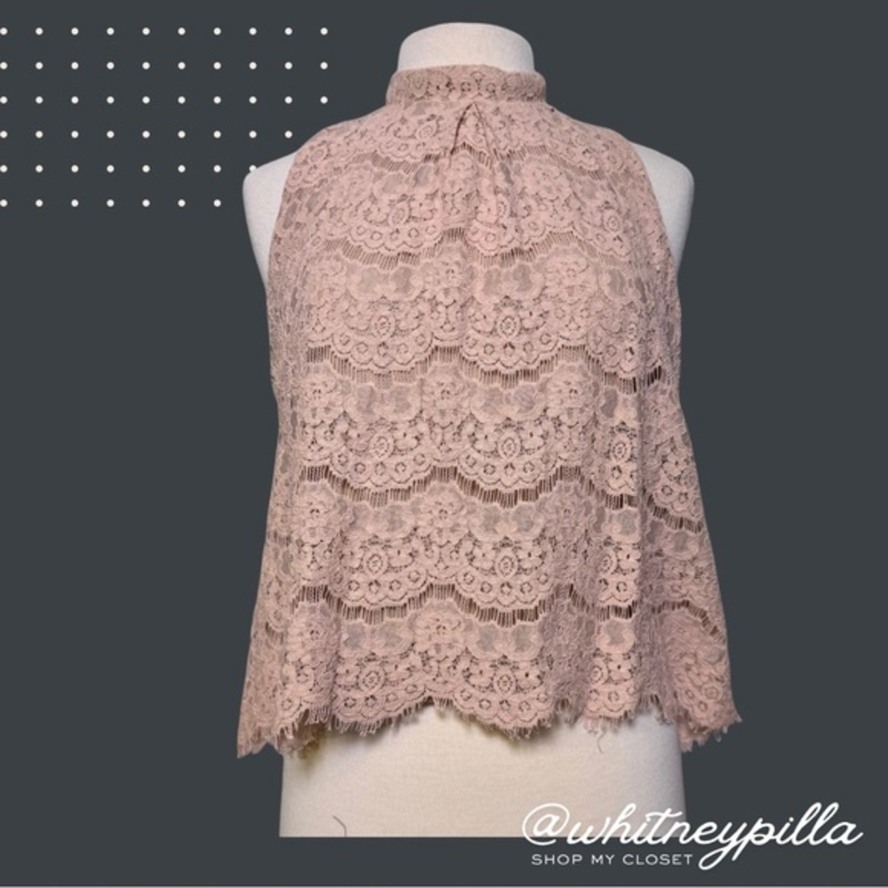 Love, Fire Top Dusty Rose Lace Mock Neck Sleeveless Popover with women’s size L
